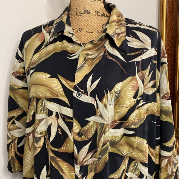 Kona Kai Trading Company Mens Short Sleeve Shirt Silk Blend Black Beige 2XL - Picture 3 of 10